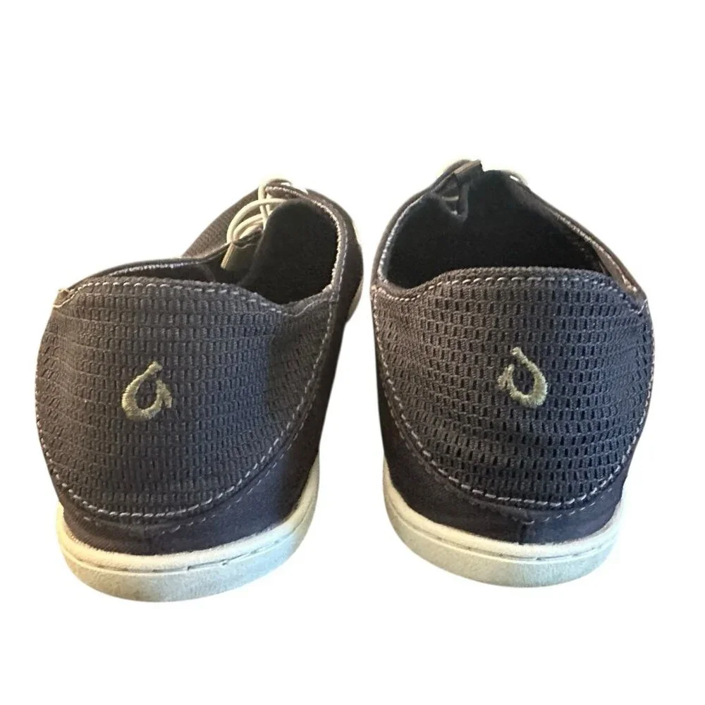 Olukai Nohea Moku Slip On Sneaker Black Casual Lace Boat‎ Shoes Beach Sz 10.5